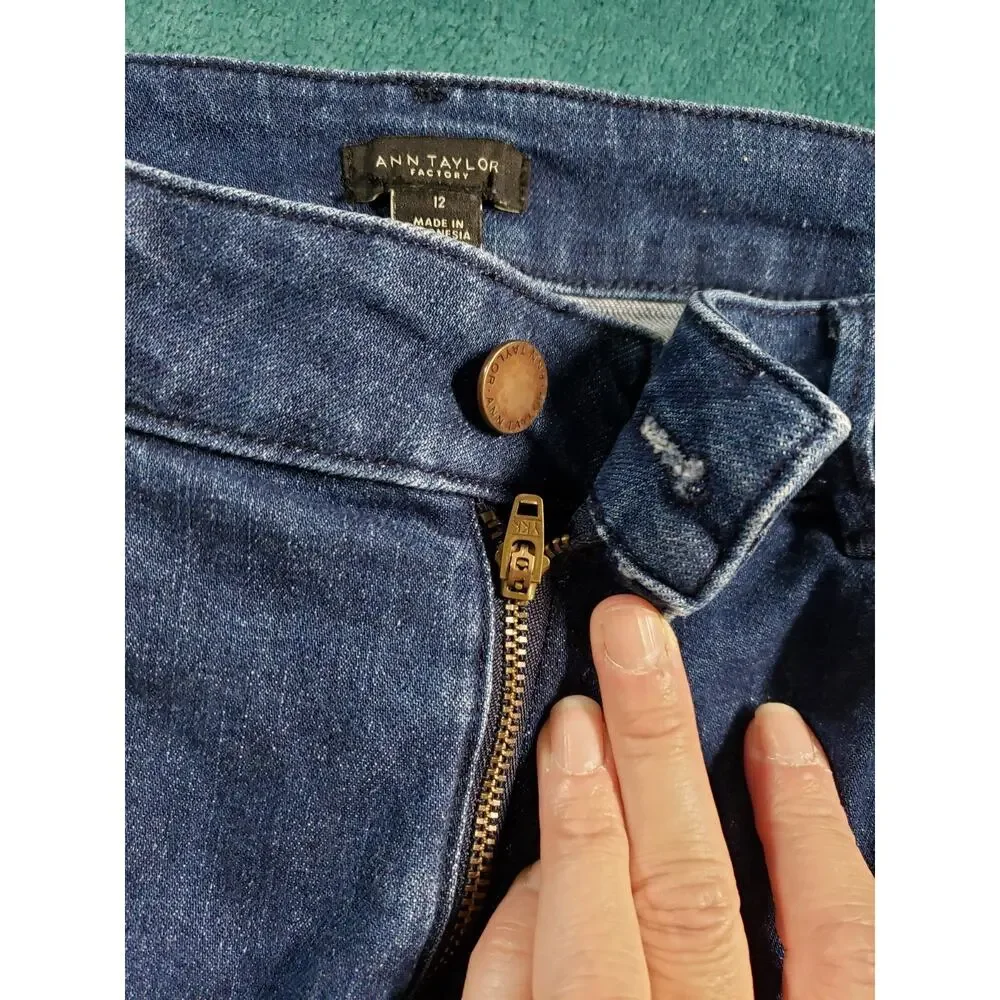 Ann Taylor Jeans Size 12 Women Blue Pants Denim Stretch Mid Rise Straight Ankle